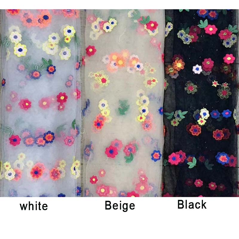 Hermoso tul transparente suave algodón colores bordado pequeña flor tela de encaje diy traje vestido red tela gasa tela