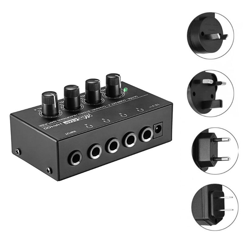 HA400 4 Channels Mini Au-dio Stereo Headphone Amplifier with Power Adapter US/UK/EU/AU Plug