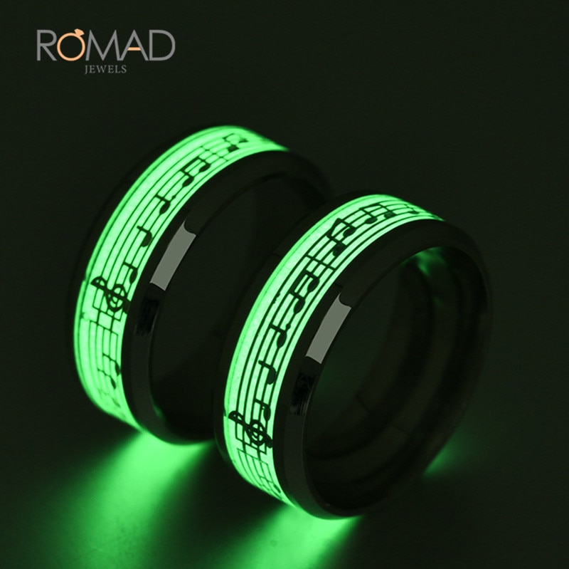 316 Titanium Rvs Ring Goud Zilver Kleur Muziek Muzieknoot Glow In The Dark Ringen Voor Mannen Vrouwen Cool sieraden Z05