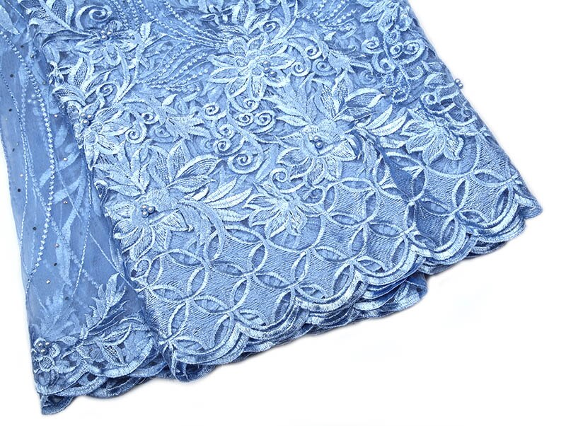 Finest beaded African red sheer lace fabric embroidered Nigerian French tulle lace wedding dress party dress