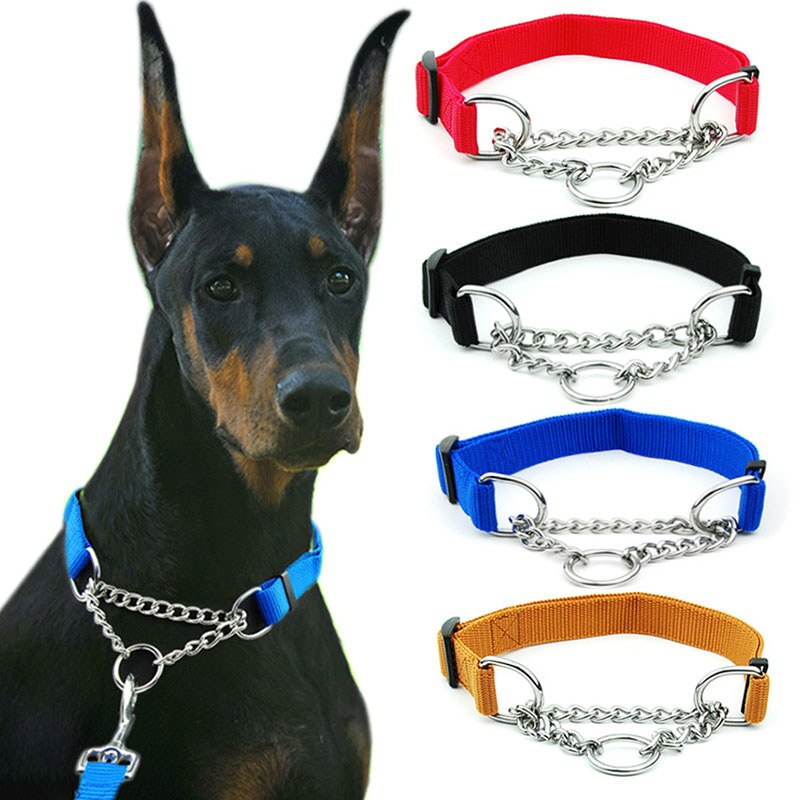 Martingal Dog Collar with Welded Link Chain Pet Nylon Slip Pinch Collar Dog Training Accessories Adjustable Collar for Large Dog