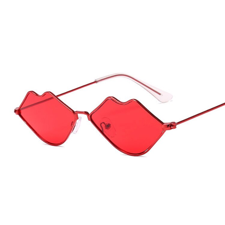 Small Frame Sunglasses Women Retro Lips Mirror Metal Sun Glasses Female Vintage Brand Lunette De Soleil Femme: RedRed
