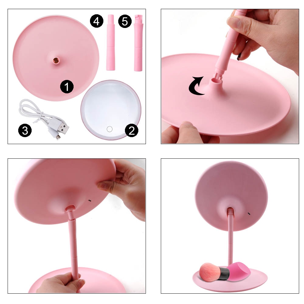 Makeup Mirror With Led Mirrors Vanity Backlit Daylight Illuminated Touch Screen Adjustable USB Desk Cosmetic Detachable/Storage