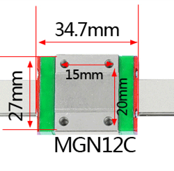 Guía lineal MGN12 de 12mm, 400mm de largo = 400mm para carril lineal + MGN12C o MGN12H para carro lineal largo para eje CNC X Y Z: MGN12C