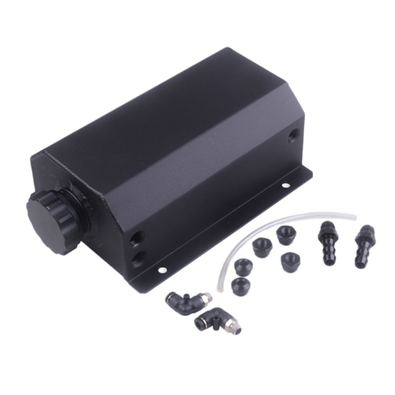 2l aluminiumslegering motor brændstoftank olie åndbar pot udstødningsfilter tank universal biltilbehør sort