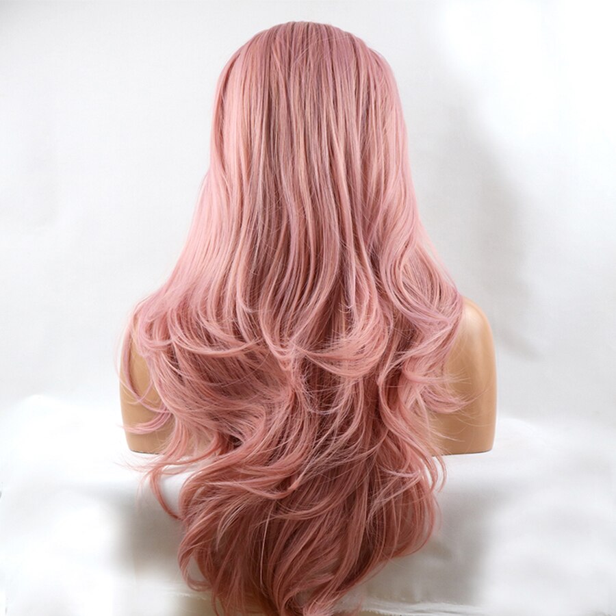 Mixed Pink Synthetic Lace Front Wig Long Boby Wavy RoseGold Pink for Women Natural Hairline Glueless Heat Resistant
