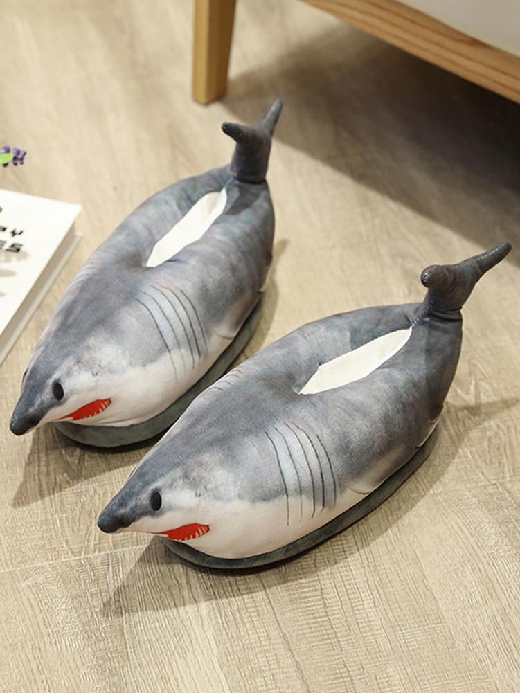 nuevas zapatillas de algodón de felpa innovadora simulación de forma de pez gato zapatillas calientes antideslizantes para uso interior en casa