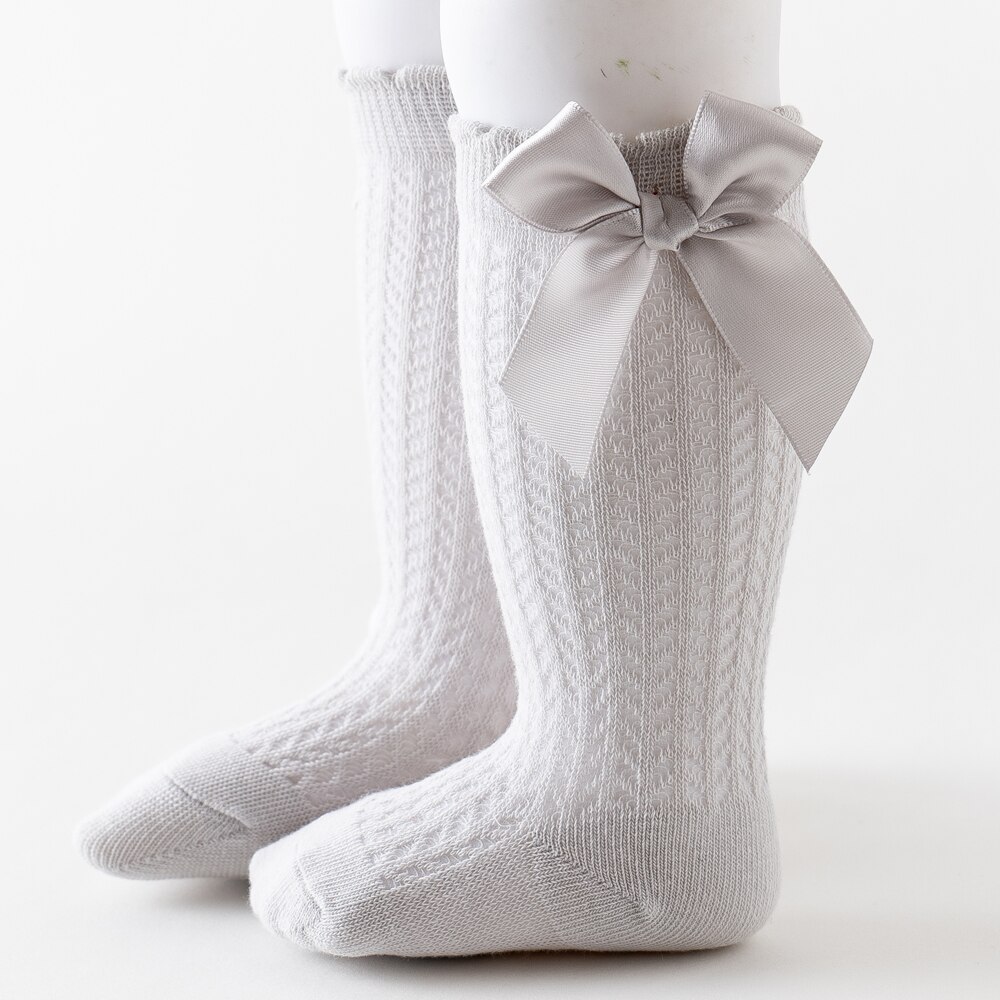 Baby Girl's Summer Socks Solid Color Breathable Comfortable Infant Socks with Bowknot for Birthday Party Vacation Photography: gray / 24M