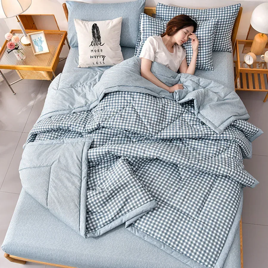 Summer Cooling Quilt Blankets Skin-friendly Washable Air Condition Comforter Pastoral Style Flowers Lightweight Blankets 여름 이불: 150x200cm / Lavender