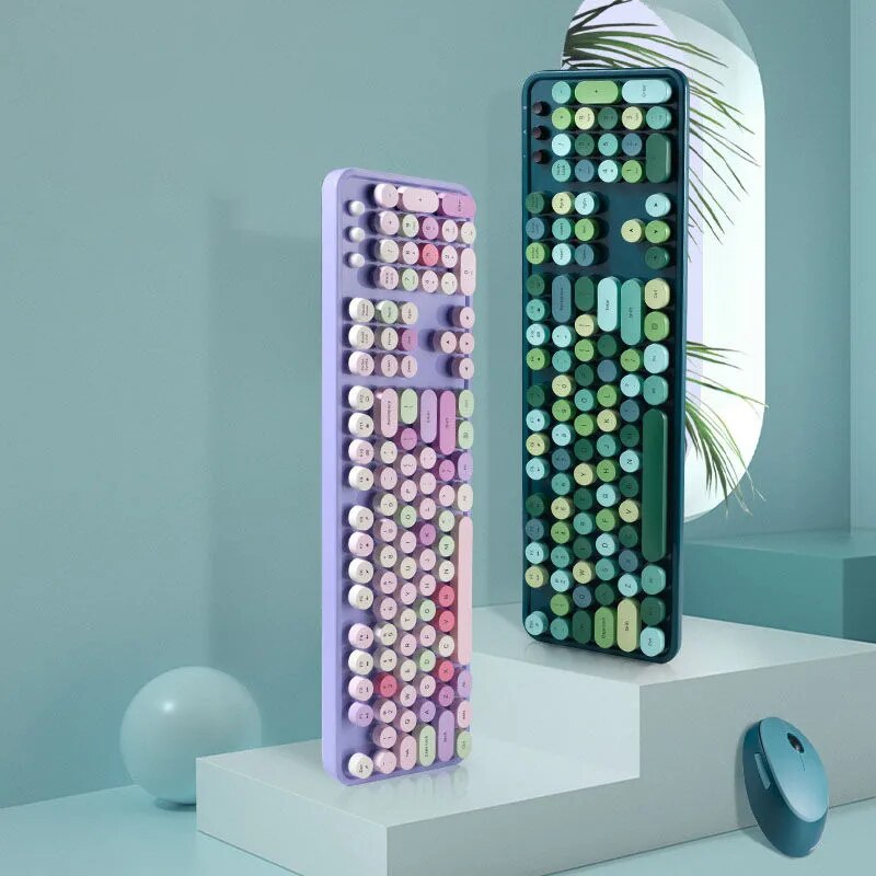 Wireless Girly Pink cute Gaming Mechanical Keyboard and mouse Silent Backlight Round key keyboard for office PC Laptops gamer