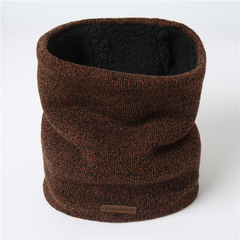 Hommes hiver écharpe tricot fourrure anneau foulards pour les femmes en plein air épais unisexe Snood Sport cou écharpes: WJ117-Brown