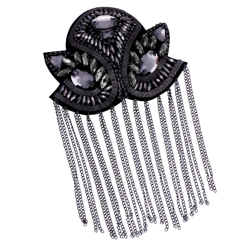 Kralen Steentjes Blazer Epaulet Kpop Fringe Tassel Metalen Schouder Epauletten Spikes Broche Vrouwen Mannen Pak Accessoires: Gun Metal / 1PCS