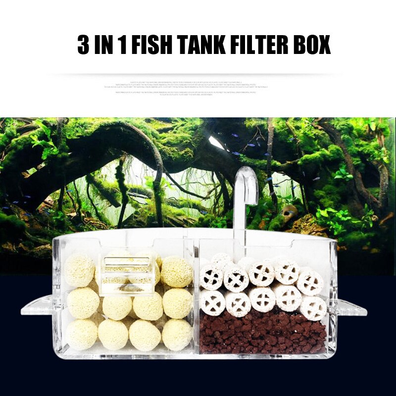 3-In-1 Acryl Aquarium Externe Filter Doos Opknoping Soort Waterzuiveraar Filter Materiaal Voor Ronde Aquarium huisdieren Benodigdheden