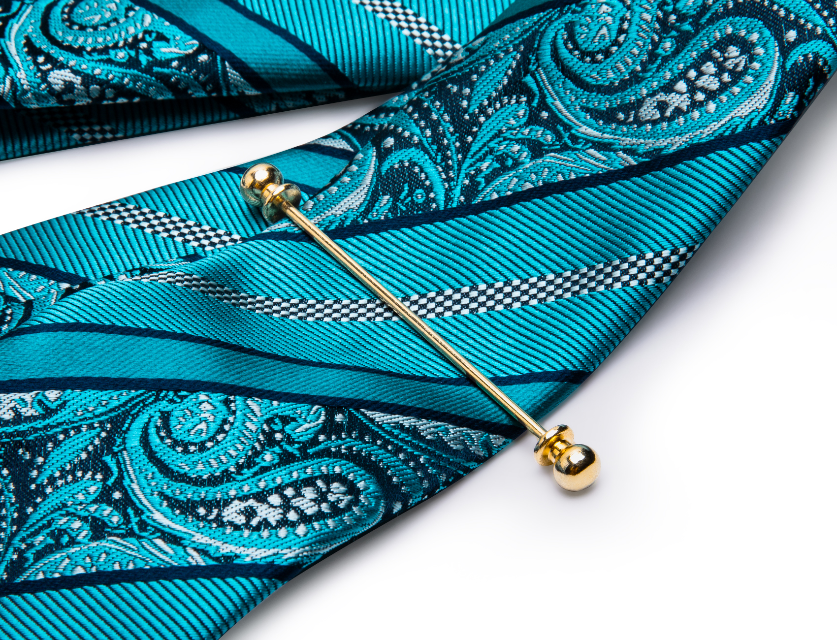 Hi-Tie Luxury Teal Blue Wedding Necktie Men's Tie Glod Collar Pin Solid Handky Cufflinks Set Tie For Men Luxury