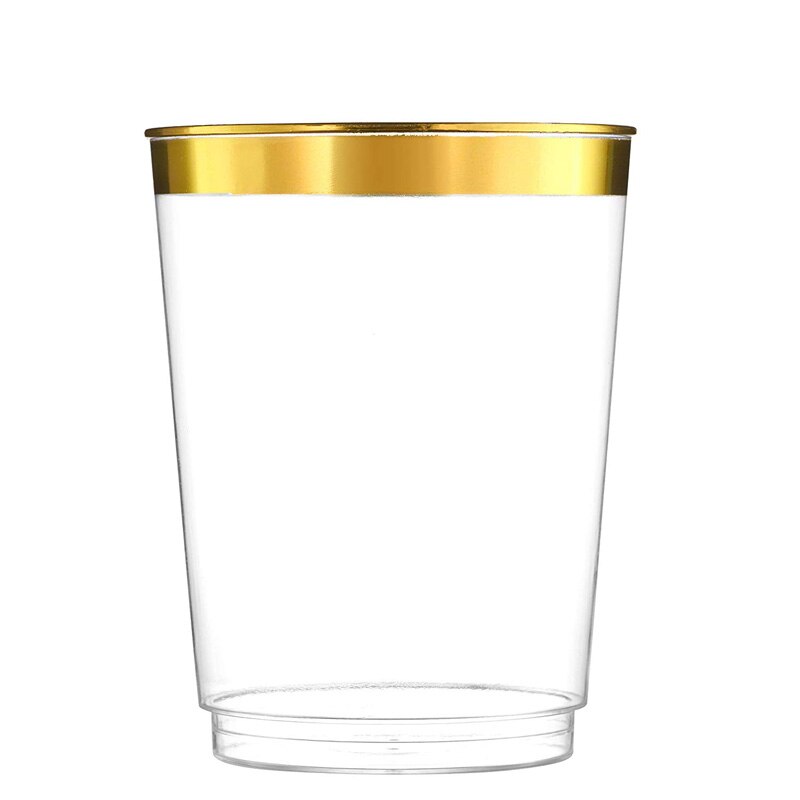 Vasos de plástico dorado 100 UDS-vasos desechables de plástico con borde Premium Gold para bodas elegantes, celebraciones bonitas: Default Title