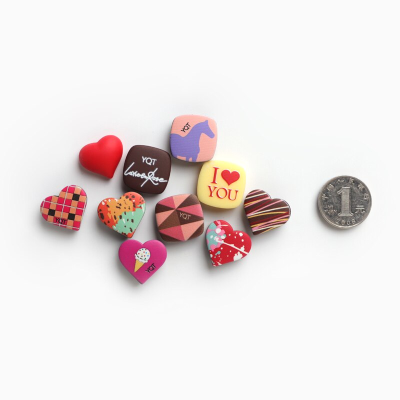 Imán de nevera de resina con forma de corazón, imán de nevera familiar de Chocolate, decoración de boda, 10 Uds.