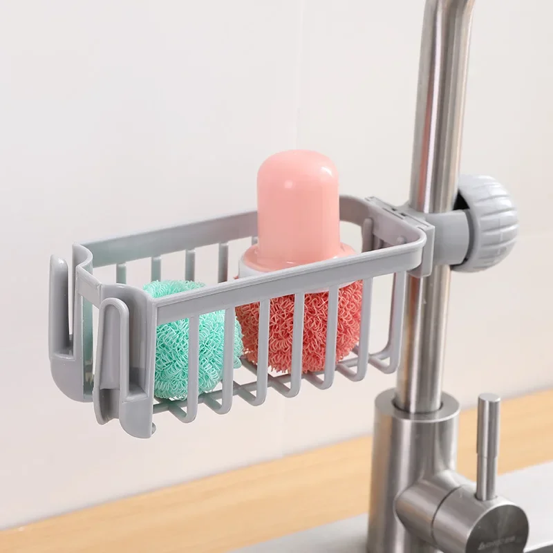 kitchen storage Sink Faucet Sponge Soap Cloth Drain Rack Storage Organizer Holder Shelf rangement cuisine: Light Grey