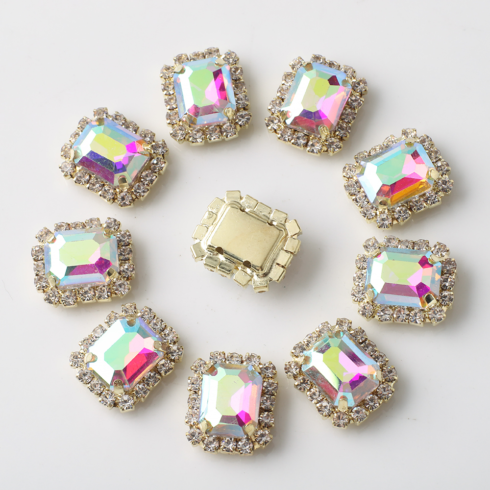 12X14mm 10 Uds diamante Rectangular con incrustaciones de cuatro agujeros garra diamante DIY joyería zapatos para el cabello sombreros materiales accesorios de diamantes de agua: Rosa