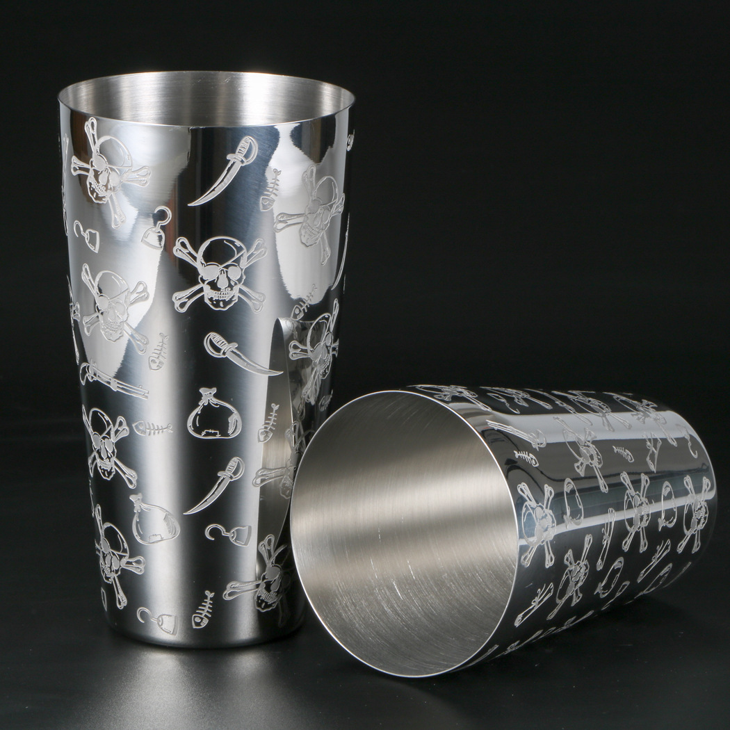 Creatieve Piraat Schedel Patroon 304 Roestvrij Staal Etsen Patroon Licht Boston Cocktail Shaker Cool Patroon