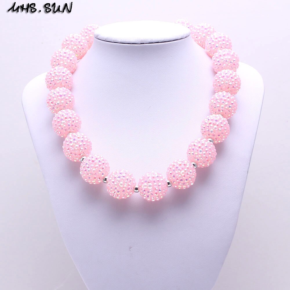 MSH.SUN Pink Color Princess Kids Necklace Bracelet Headbands Set Bubblegum Beads Chunky Necklace Jewelry Set For Child Girl