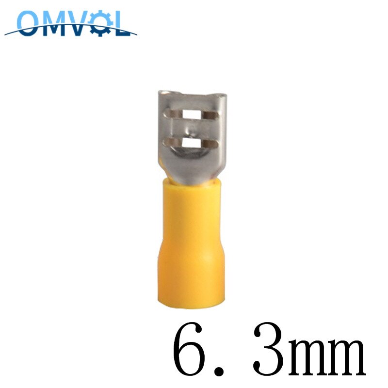 Terminal de crimpado eléctrico aislado hembra para conectores AWG 16-14, Conector de Cable, 6,3, 50 Uds.: YELLOW