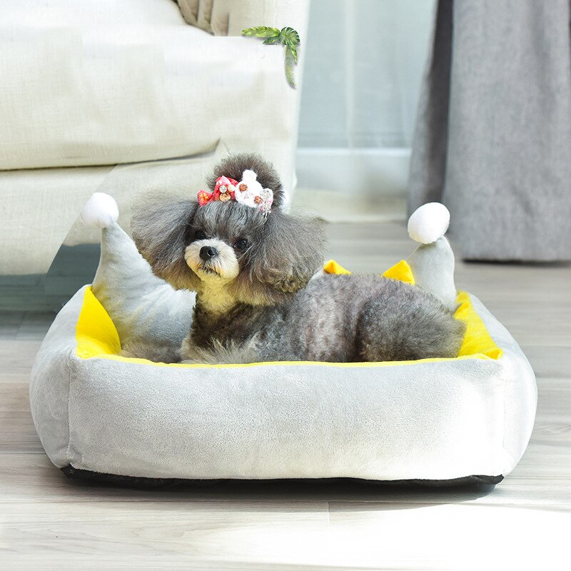 Cute Crown Pet Princess Beds for Small Dogs Winter Warm Puppy Cat Sofa Bed Shih Tzu Yorkies Kennels Removable Mascotas Supplies