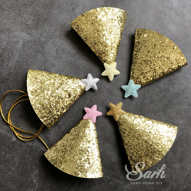 5 sztuk Bling złoty mini czapka urodzinowa z kolorowa gwiazda dziecko dziecko Cupcake wykaszarki ciasto dekoracje urodziny uroczy prezent