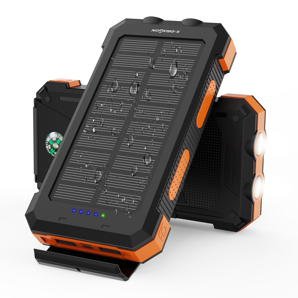 Solar Power Bank 24000mAh Wasserdichte Tragbare Solar Ladegerät mit Kompass Dual Taschenlampe und Dual USB für iPhone iPad Samsung