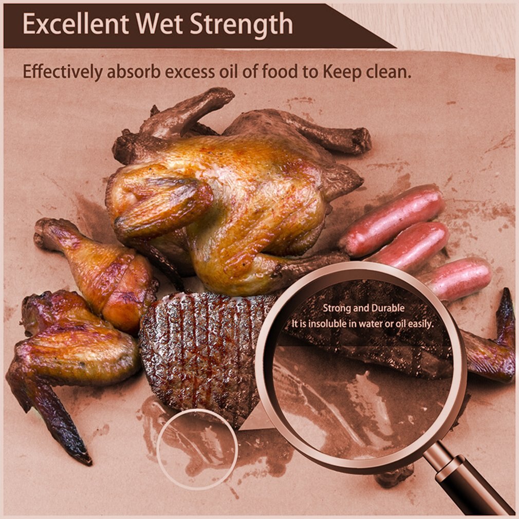 53.3 Meters Brown Kraft Wrapping Paper Roll Kitchen Outdoor Picnic Barbecue Kraft Paper Meat Roll Paper