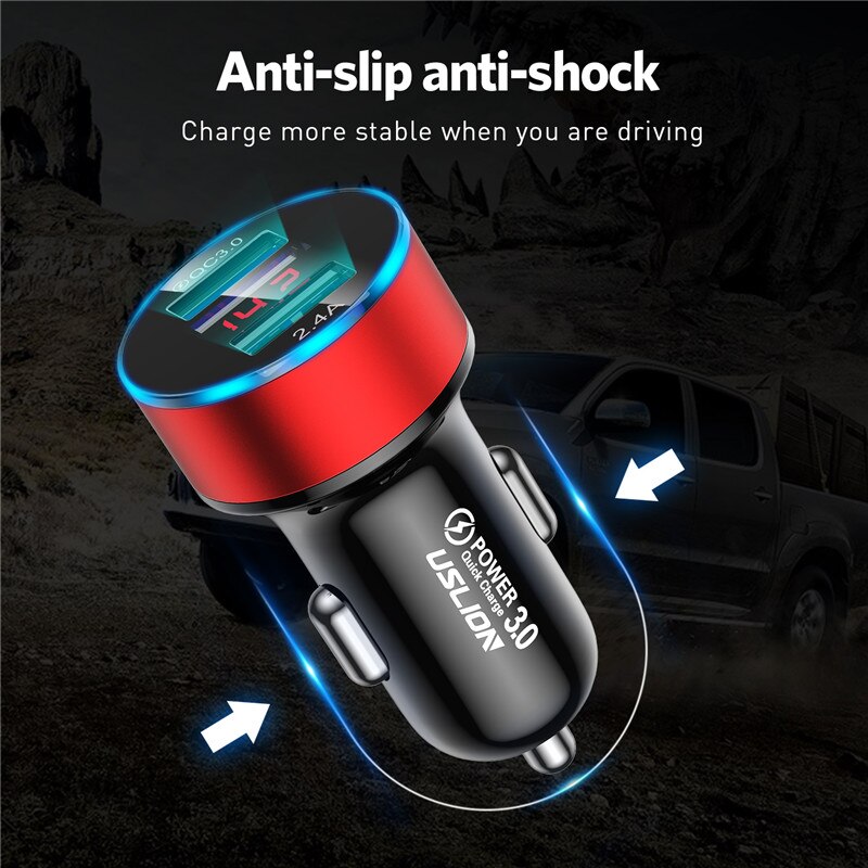 USLION 3A Mini Dual USB Car Charger For iPhone 11 XS MAX USB Fast Car Charging Mobile Phone Charger Adapter for Samsung Xiaomi