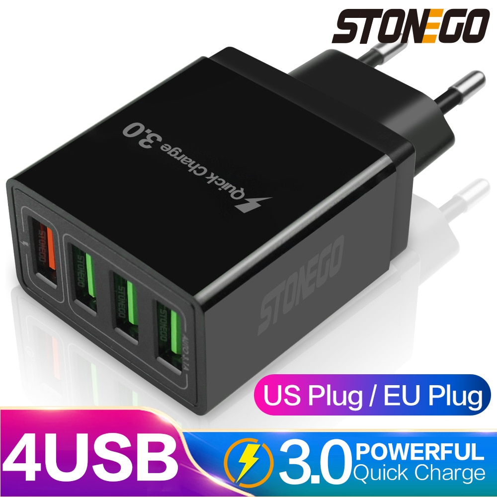 Stonego 31W Multi-Port Usb Wall Charger, 4-Poort Uitgang W/Qc 3.0 + 3 Usb-poort, Quick Lading Reislader Multipoort Opladen
