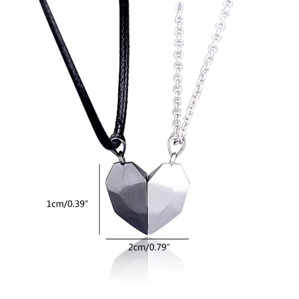 1Pair Magnetic Couple Heart Shape Necklace Gothic Punk Style For Men Jewelry Wedding Lovers Couples Valentine's Day