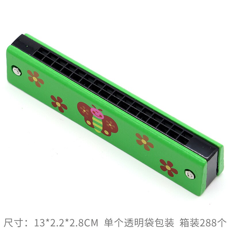 Double Row 16 Hole Harmonica Musical Instruments Children's Wooden Painted Harmonica Early Education Toy Teaching: h