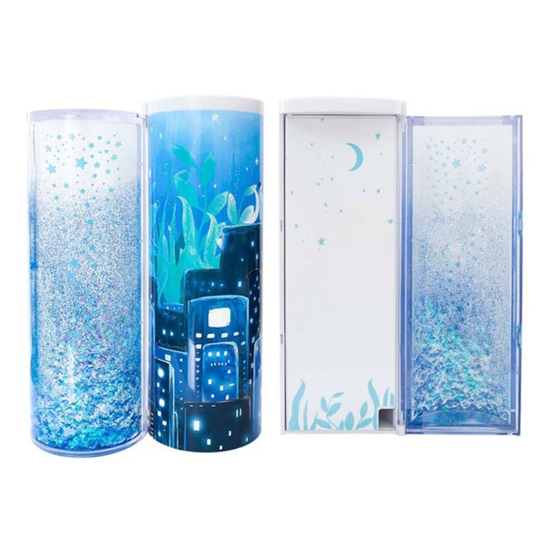 Quicksand Translucent Pencil Case Multifunction Cylindrical Calculator Stationery School Pen Holder DXAB
