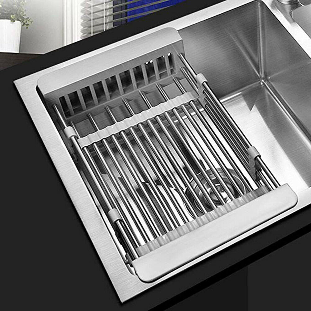 Novo aço inoxidável prato rack de secagem telescópica pia drenagem cesta casa suprimentos cozinha