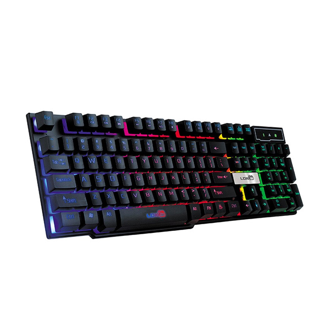 VOBERRY Ergonomics Of Color Crack LED Backlight USB Cable PC Rainbow Game Keyboard 104 Full-Size Keyboard: BK