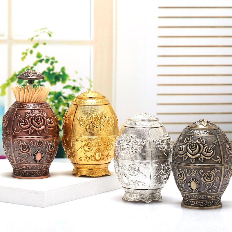 Distributeur automatique de cure-dents en alliage de Zinc, forme d'oeuf classique, support pour cure-dents, artisanat en métal, conteneur de caisses