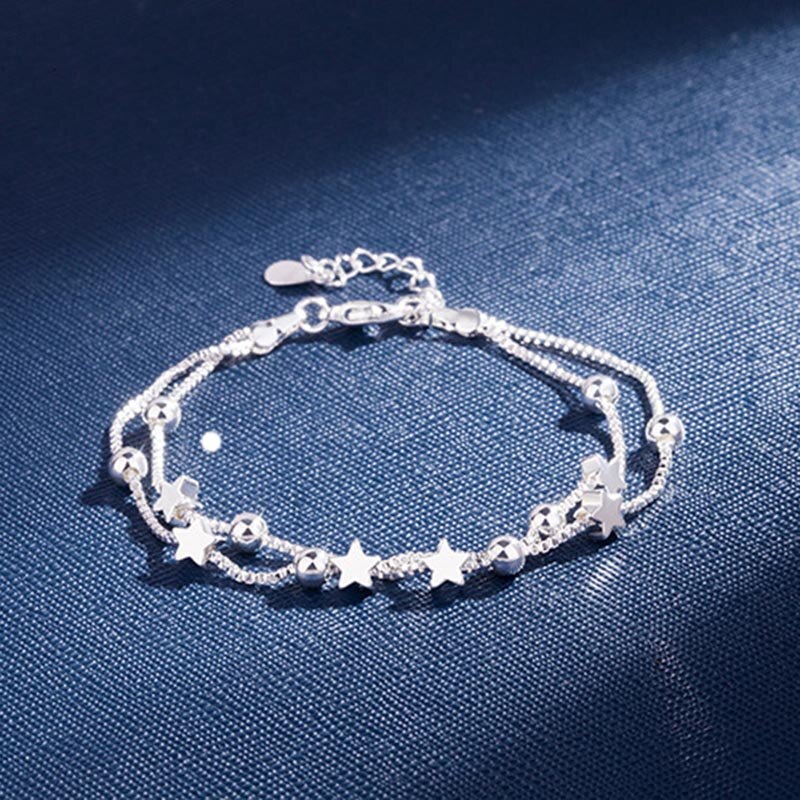 Crazy Feng Chain Bracelet Silver Color Beads Stars Charm Bracelet For Women Snake Link Chain Bracelet Jewelry