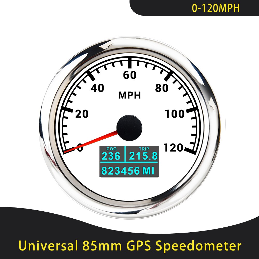 Universal 85mm GPS Speedometer 0-30/60Knots 0-60/80/120/160/200 MPH 0-60/120/200 KM/H With 7 Colors Backlight For Car Motorcycle: 120MWS