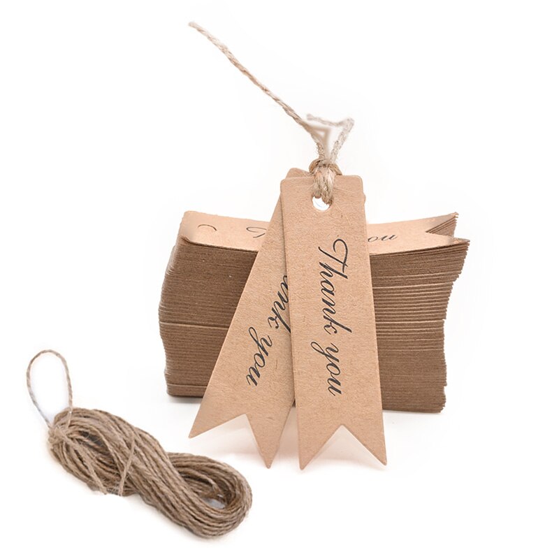 100 Uds. Etiquetas para colgar de papel Kraft blanco con etiqueta de cuerda etiquetas de productos para boda Favor galletas bolsa de dulces suministros de embalaje: B01
