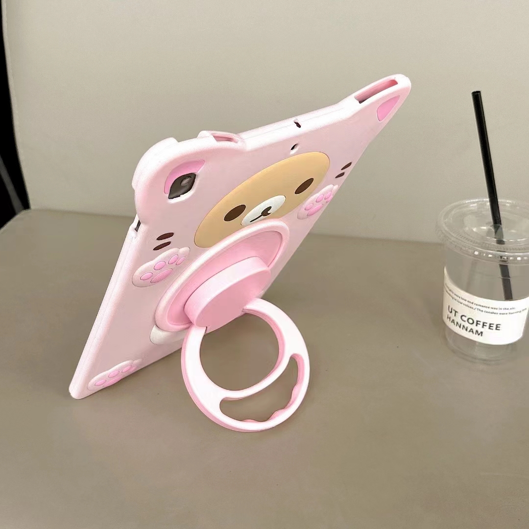 Ours rose de dessin animé mignon 3D, Kawaii, en Silicone souple, pour Ipad pro 9.7 10.5 air 5 4 3 2 10.9 2022 11 10. 2 avec étui pour tablette sur pied