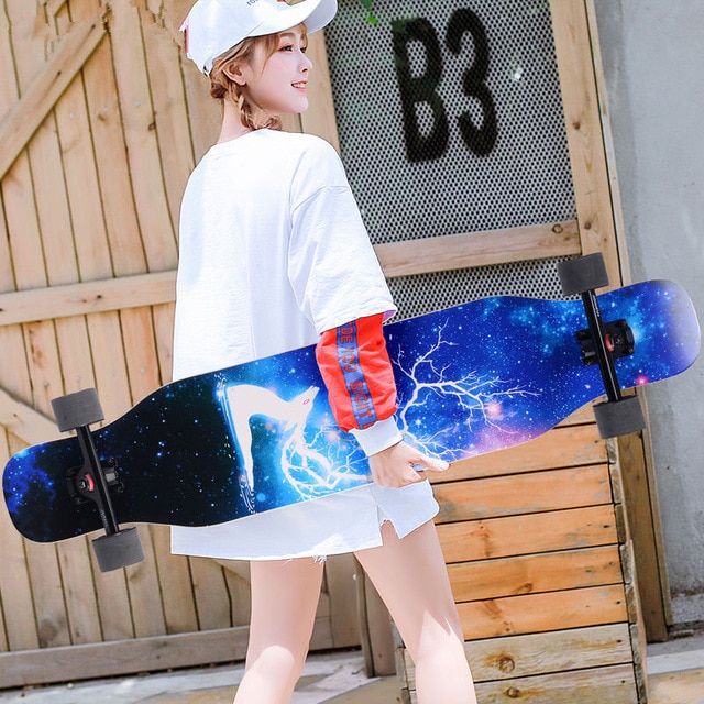 Skateboardere 110cm begyndere voksen ahorn komplet skate board sejt dans longboard rocker skateboard høj hastighed: Blå