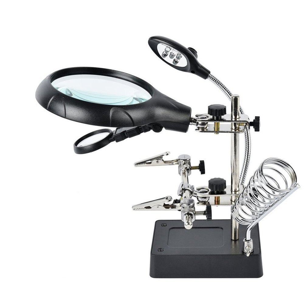 Soldering Iron Station Stand With Welding Magnifying Glass Clip Clamp Third Hand Helping Desktop Magnifier Soldering