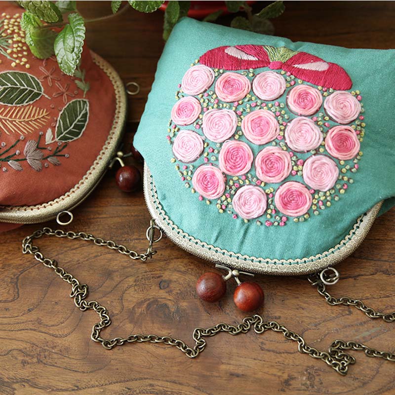 Kits de bordado para bolsos, bordado floral, cadena para monedas, bolsas para teléfono, conjuntos de punto de cruz con bastidor de bordado, cumpleaños y navidad.
