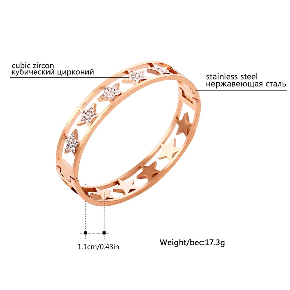 Prata ouro aço inoxidável pulseiras largas para mulheres estrelas de cristal branco pode abrir e fechar mão pulseiras presente 2021 novo