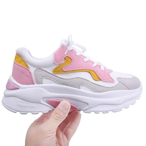 Dam skor höst sneakers dam plattform dam skor andas mesh dam vulkaniserade skor  t902: Rosa / 37