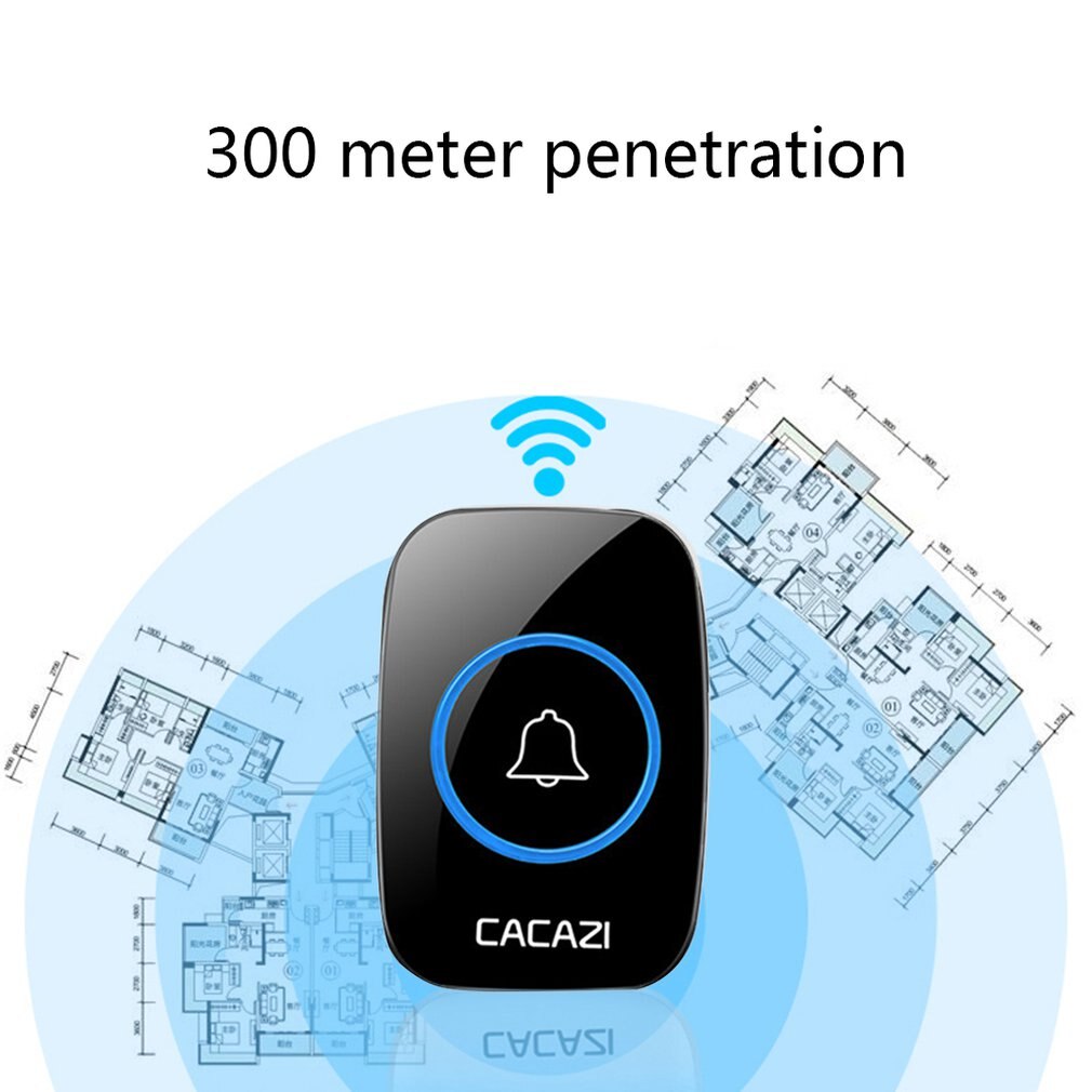 CACAZI Draadloze Deurbel Waterdicht 300M Remote EU AU UK US Plug smart Deurbel Chime batterij 1 2 knop 1 2 3 ontvanger AC