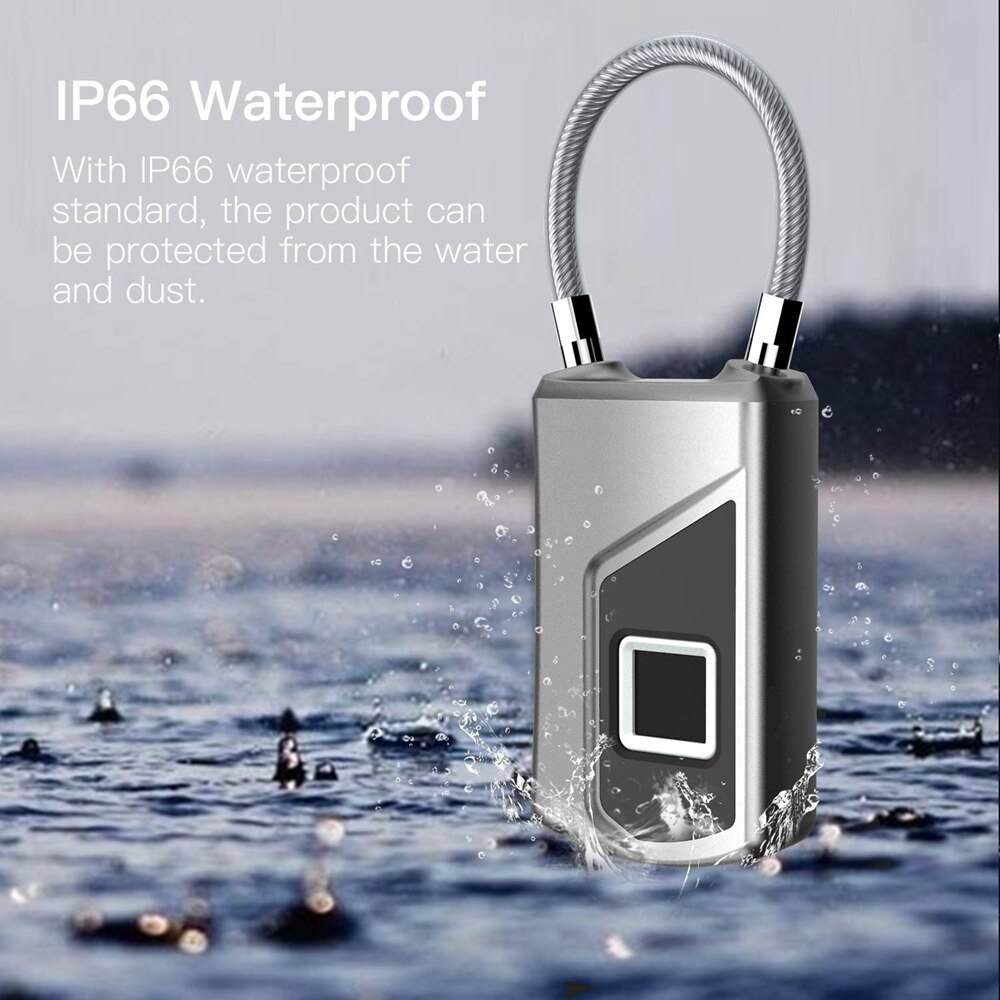 USB Rechargeable Smart Keyless Fingerprint Lock IP66 Waterproof Anti-Theft Security Padlock Gym Locker Luggage Suitcase Cabinet
