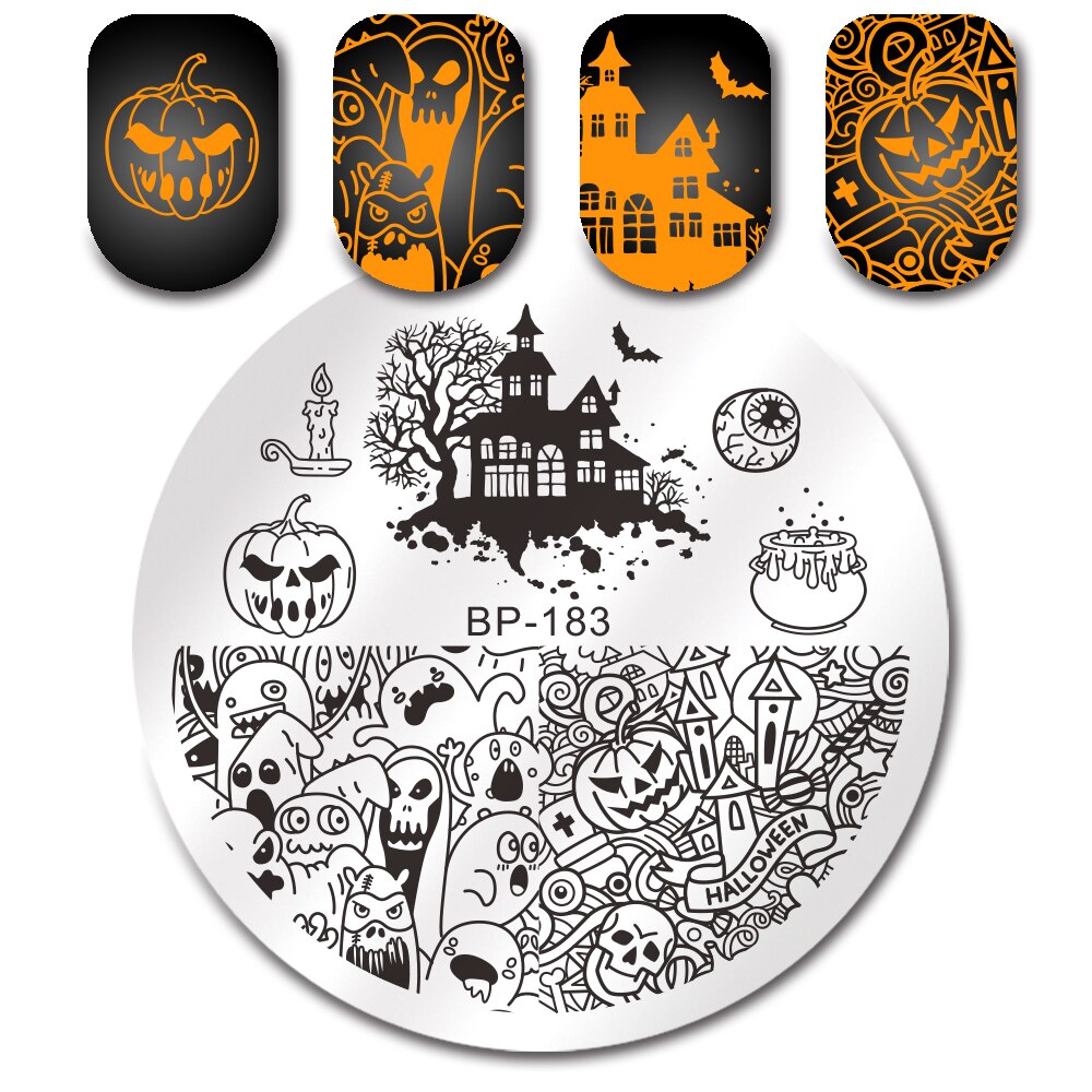 Født pen stempling plater blomster gresskar lykt flaggermus bland bilde rektangel rustfritt stål neglekunst mal halloween tema