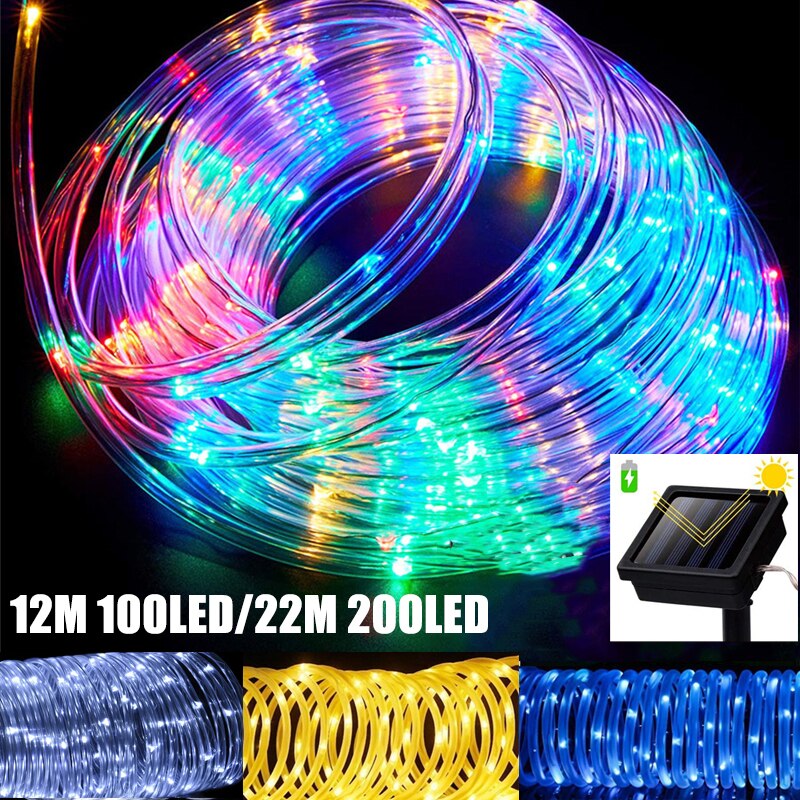 12M 22M LED Solar Powered Rope Strip Lights Tube R... – Vicedeal
